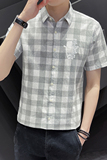 纯棉格子衬衫男短袖夏季薄款韩版半袖衬衣潮XZ1301-CS87-P35，男装衬衫，星座1301
