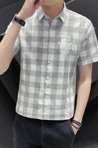 纯棉格子衬衫男短袖夏季薄款韩版半袖衬衣潮 XZ1301-CS87-P35图片