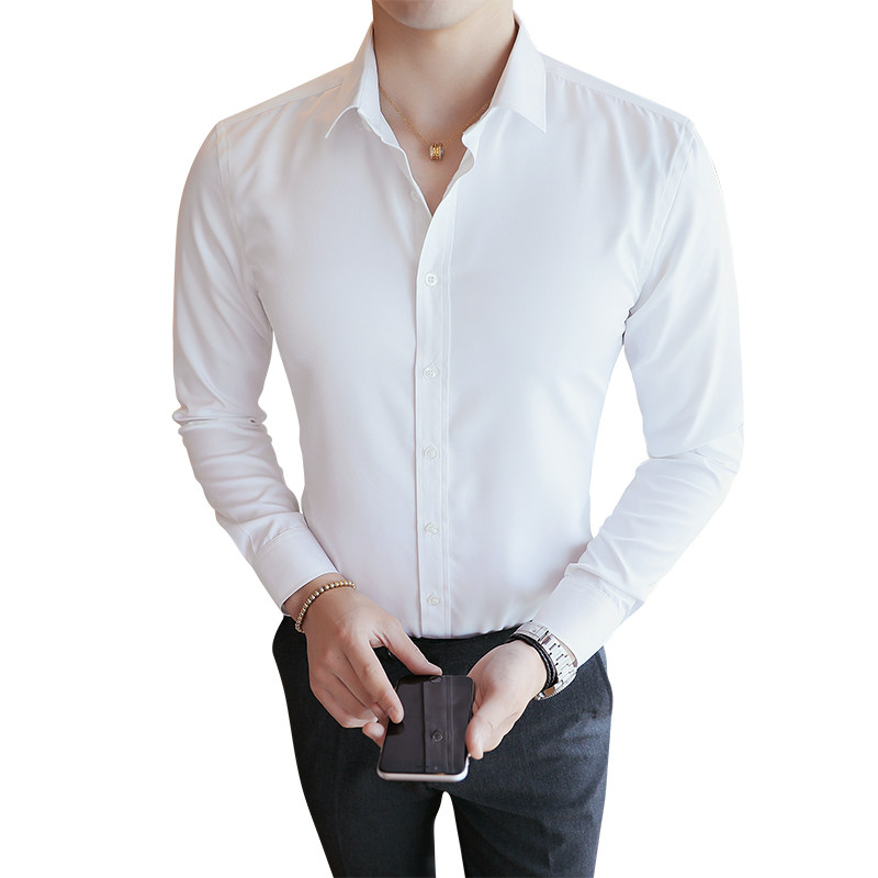 可代发衬衫男士长袖潮流修身衬衣休闲纯色白寸衫潮1301-CS61-P22,男装衬衫,星座1301