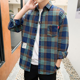 2024新款港风格子衬衫男长袖休闲衬衣青年帅气寸衫1301-CS120-P26，男装衬衫，星座1301