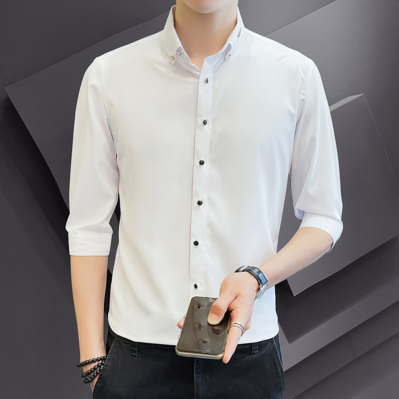 可代发韩版衬衫男七分袖弹力修身青年帅气刺绣衬衣1301-CS128-P30，男装衬衫，星座1301