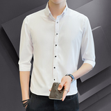 可代发韩版衬衫男七分袖弹力修身青年帅气刺绣衬衣1301-CS128-P30，男装衬衫，星座1301