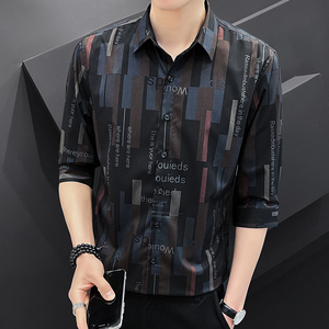 2024新款男士七分袖衬衫夏季薄款韩版潮流修身衬衣1301-CS156-P45图片