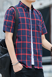 夏季格子衬衫男士短袖韩版修身帅气百搭衬衣潮1301-CS109-P25，男装衬衫，星座1301