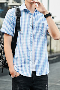 2024新款格子衬衫男短袖夏季薄款休闲衬衣帅气半袖潮1301-D88-P30图片