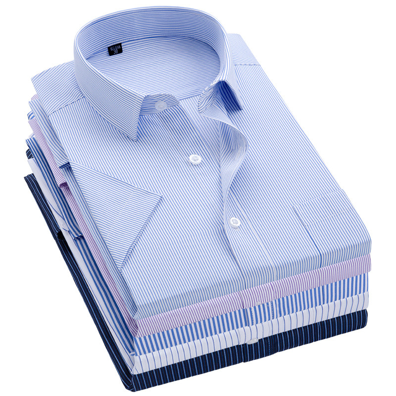 商务衬衫男士短袖夏季工作服时尚条纹职业工装衬衣1301-D82-P28,男装衬衫,星座1301
