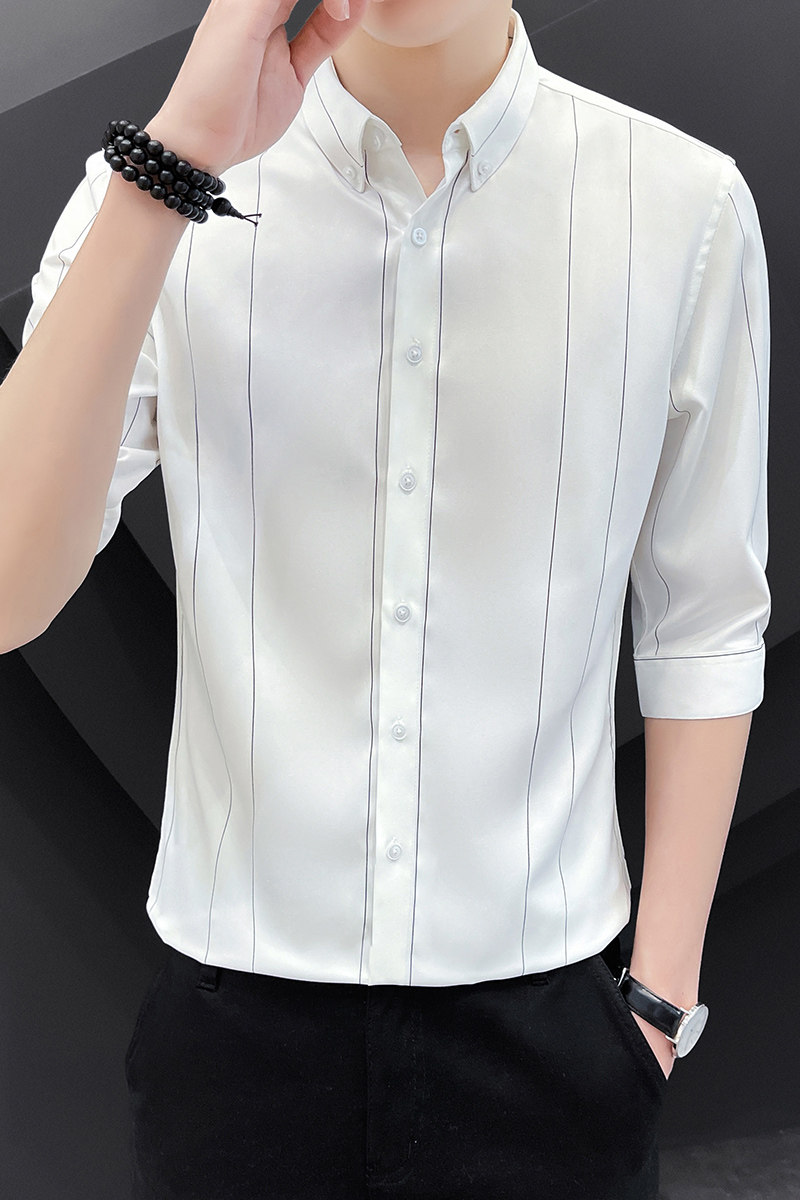 男士条纹衬衫七分袖夏季薄款韩版青少年衬衣备货足1301-CS160-P30,男装衬衫,星座1301