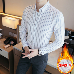 可代发韩版条纹保暖衬衫男冬季加绒加厚衬衣潮 1301-CS60加绒-P30图片
