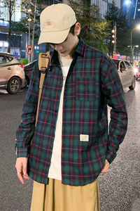 格子衬衫男士长袖韩版青少年衬衣港风宽松寸衫1301-CS116-P26图片