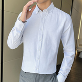 男士牛津纺衬衫长袖春季韩版潮流帅气百搭条纹衬衣1301-CS172-P30，男装衬衫，星座1301