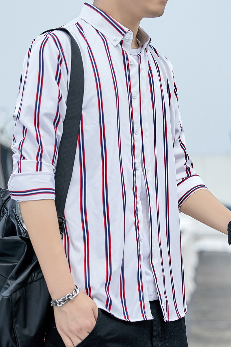韩版条纹衬衫男长袖修身衬衣青年帅气休闲寸衫1301-CS122-P28,男装衬衫,星座1301