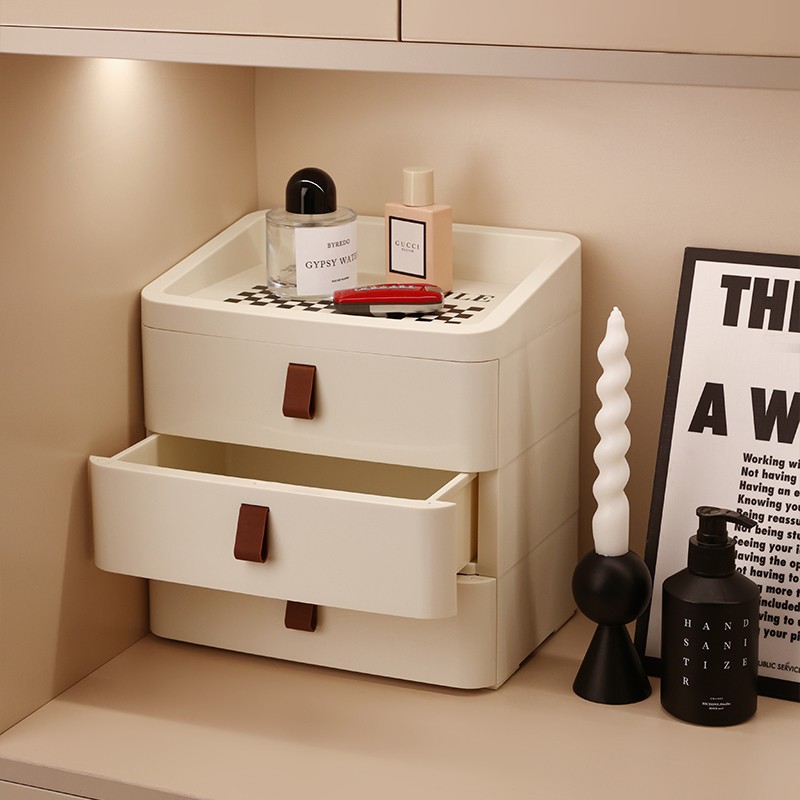 奶油风轻奢高级感玄关抽屉收纳盒客厅卧室桌面化妆品收纳盒置物架