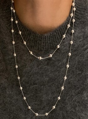 长款S家满天星珍珠项链女秋冬配饰高级感轻奢小众大气叠戴毛衣链