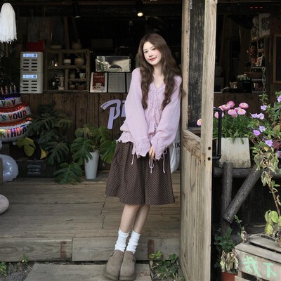 甜美温柔风套装女春秋冬设计感小众巨好看波点裙子ootd穿搭一整套