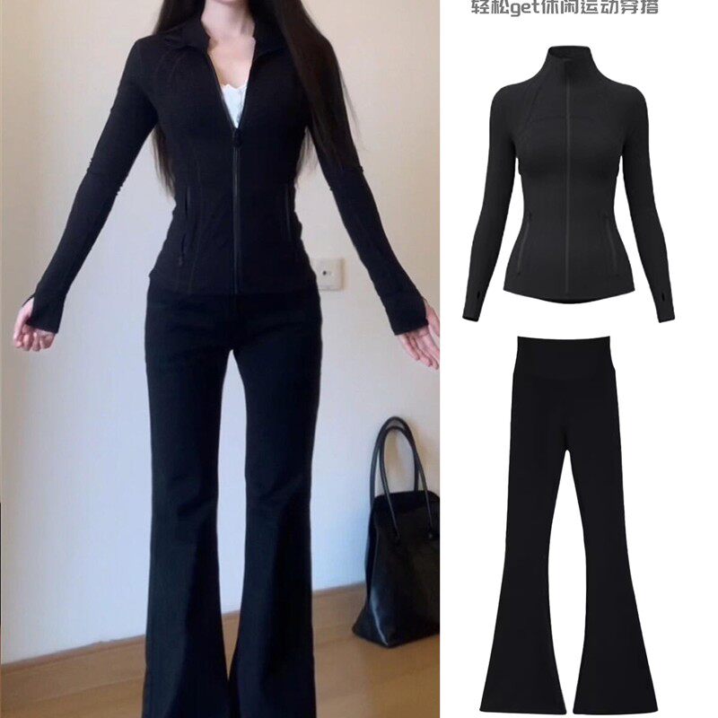 黑色瑜伽服运动套装女款早秋季骑行健身服2025新款休闲穿搭一整套