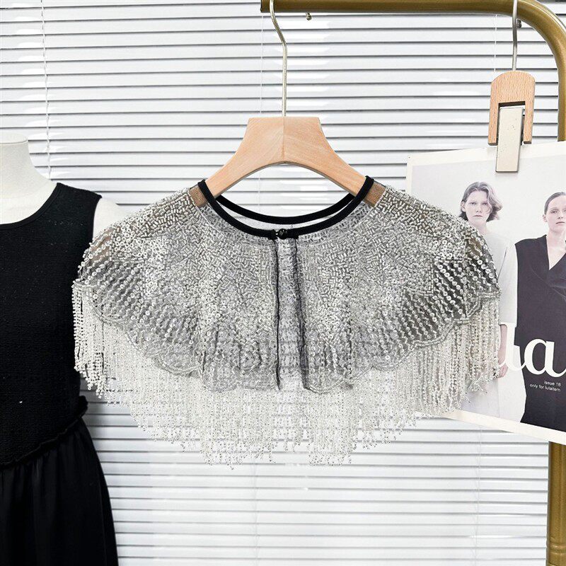 新中式披肩旗袍礼服云肩刺绣珠炼条丝绒连衣裙外搭超仙名媛风斗篷