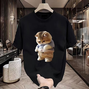 猫咪印花潮牌街头半袖 美式 夏季 T恤青年男女款 上衣ins 痞帅纯棉短袖