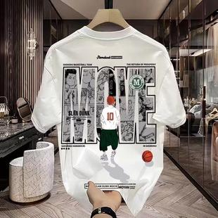 卡通灌篮高手印花短袖t恤男士2025年新款夏季潮流纯棉半袖上衣服