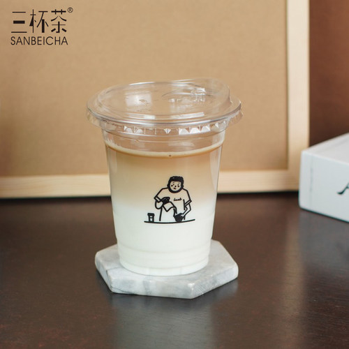 三杯茶420ml手绘冷饮杯高透质感