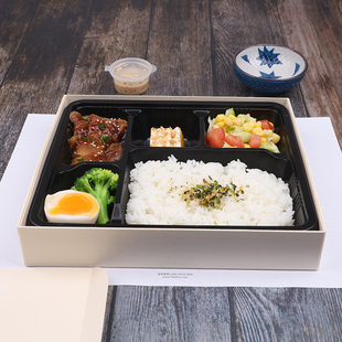 便当盒一次性餐盒五格饭盒高端外卖日料打包盒木盒定食套餐盒 日式