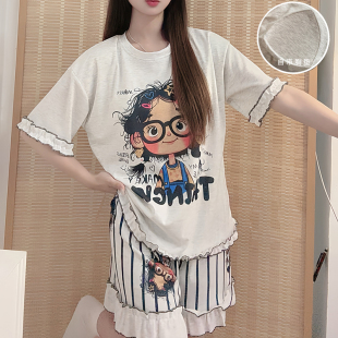 睡衣女款 短袖 带胸垫2025年新款 夏季 短裤 甜美可爱休闲家居服套装
