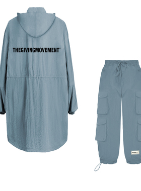 TGM洋气新款爆款时尚中长款抽绳风衣+多袋裤套装情侣中性工装夹克