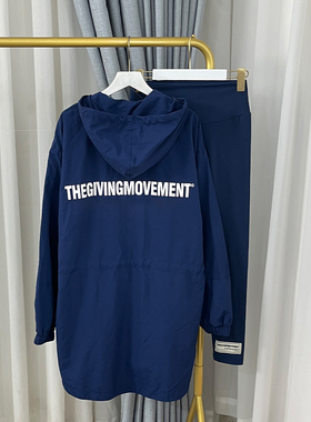 TGM洋气新款爆款时尚中长款抽绳风衣+打底裤套装情侣中性工装夹克