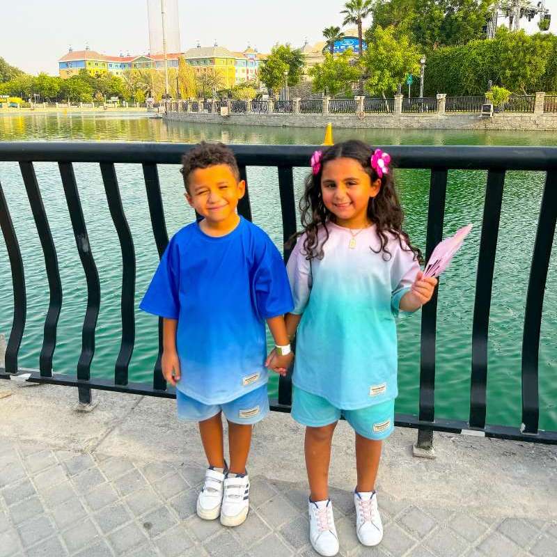 TGM 男童女童夏季渐变色宽松短袖+中裤儿童运动休闲套装速干套装