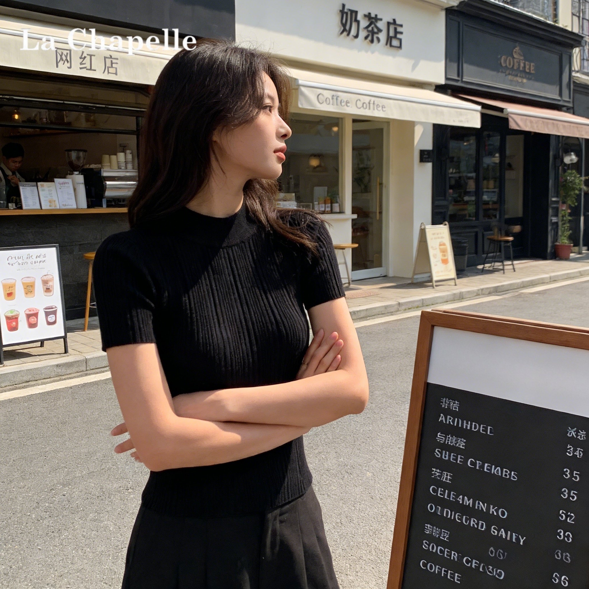 拉夏贝尔半高领修身短袖t恤针织衫女2026新款辣妹风修身显瘦上衣,女装/女士精品,毛针织衫,淘宝优惠券,粉丝福利购,淘宝优惠卷