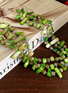 欧美夸张个性三层贝壳水晶串珠项链女波西米亚风颈链跨境时尚项饰