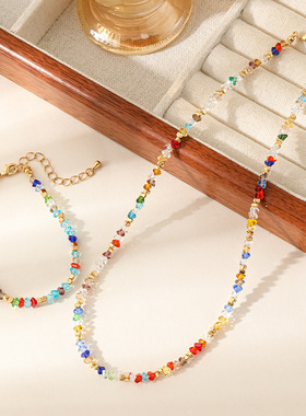 彩虹碎光款｜多巴胺彩晶项链女 全色渐变水晶小众设计感手链套链