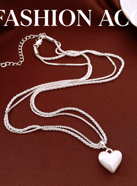 双层拉丝爱心吊坠项链女轻奢高级感锁骨链精致百搭项饰设计感小众