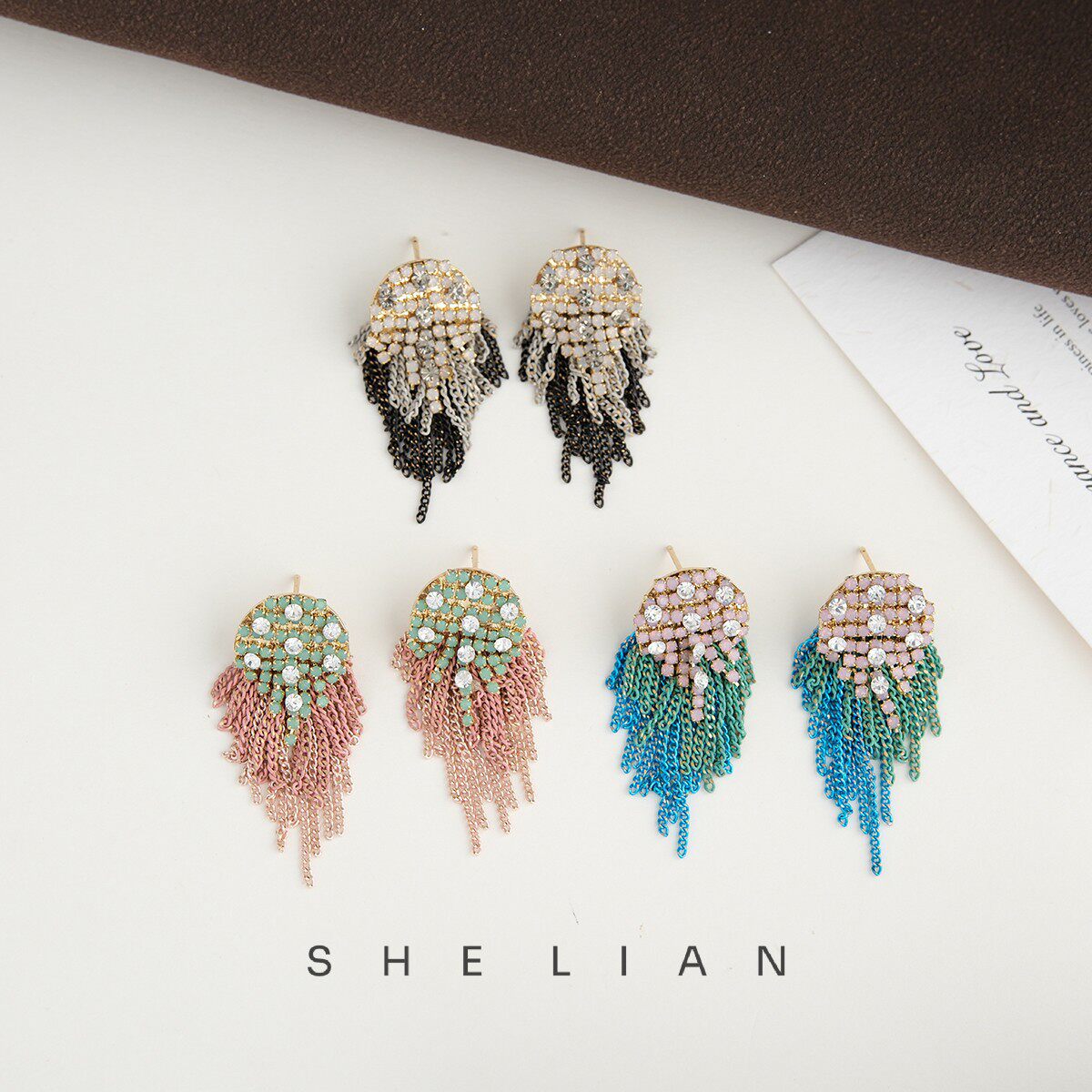 东大门复古手工款水钻链条流苏耳环女简约大气耳钉轻奢高级感耳饰