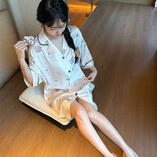 睡裙夏季女款2026新款短袖冰丝韩版中长款睡衣夏天性感衬衫家居服