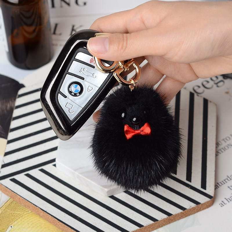 真水貂毛小狐狸毛球汽车钥匙扣挂件可爱毛绒球书包包挂饰生日礼物