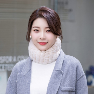 真獭兔毛脖套可爱女冬季弹力网围脖发带百搭毛绒头套保暖皮草围巾