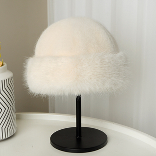 仿皮草貂毛帽子女秋冬季新款毛绒渔夫帽显脸小防寒保暖护耳雷锋帽