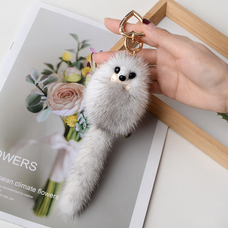 ins韩国手工水貂毛小狐狸挂件真毛皮草尾巴毛球汽车钥匙扣包挂饰