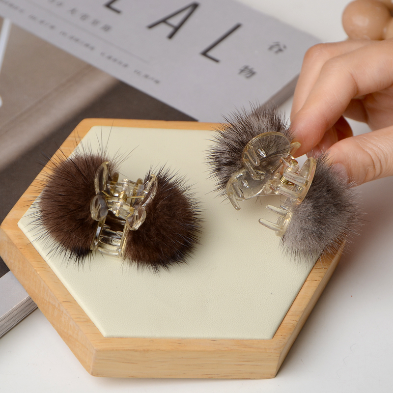 韩国儿童发抓小号真水貂毛抓夹可爱小毛球夹子宝宝发夹女童碎发卡