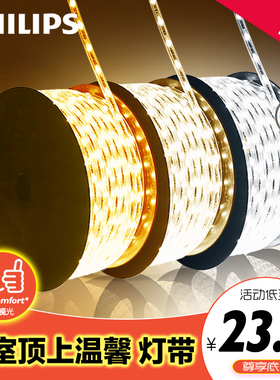 飞利浦灯带led灯条客厅三色白光条家用220v高压长条暖白贴片超亮