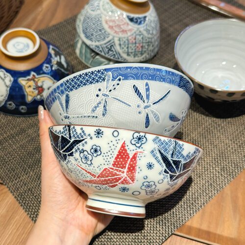 日本进口浮雕千纸鹤陶瓷米饭碗