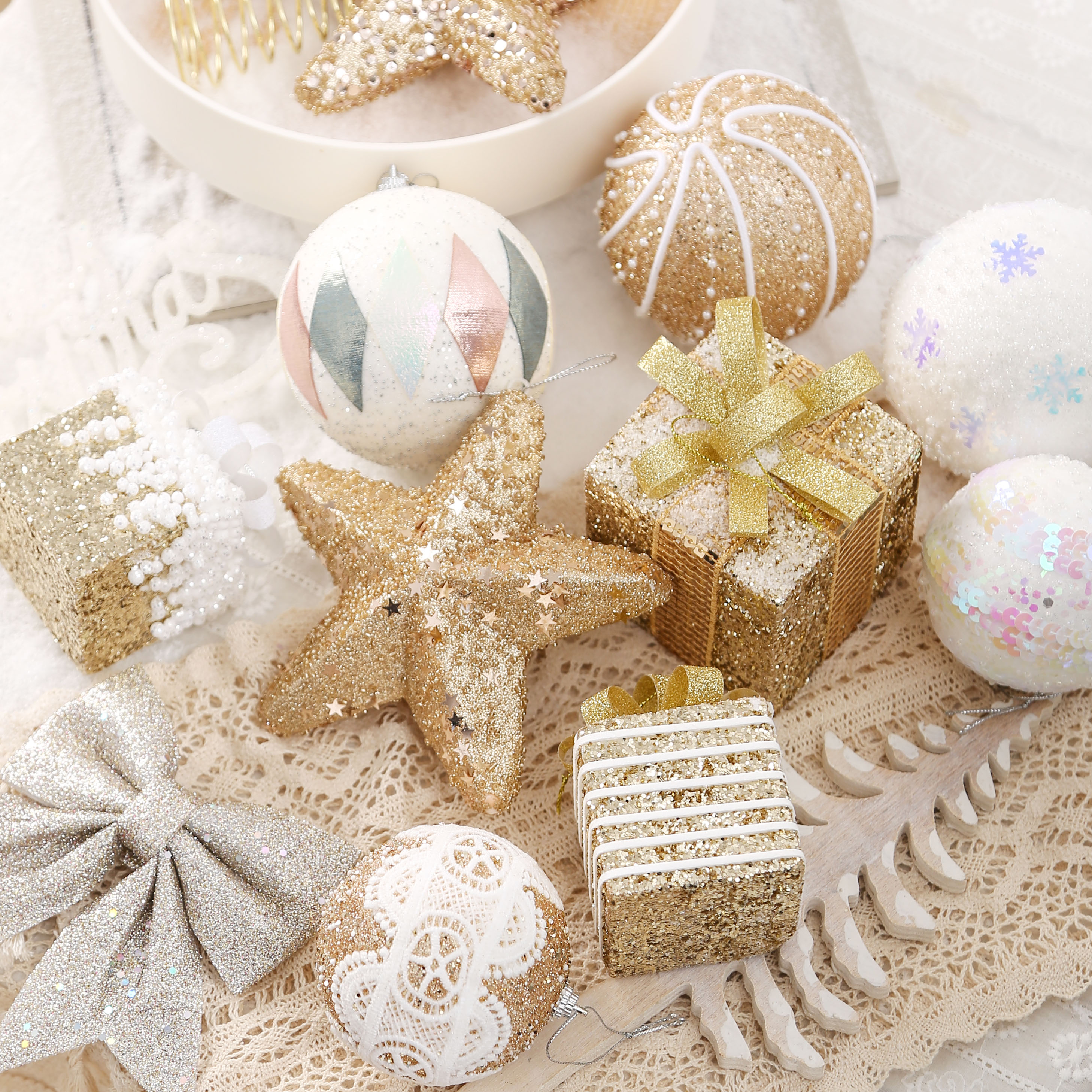 闪亮五角星礼物包挂球圣诞树挂饰