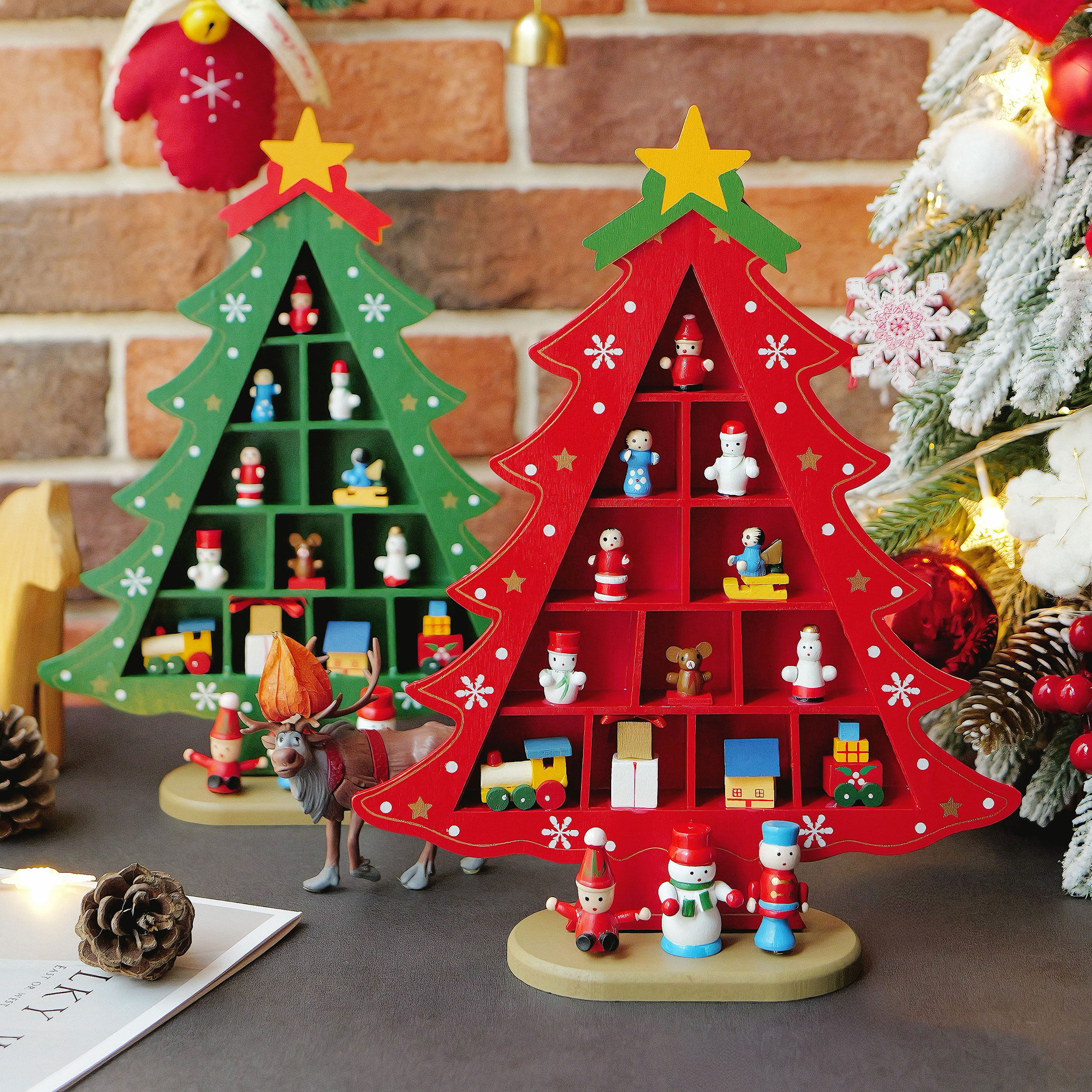 迷你木质DIY圣诞树桌面摆件