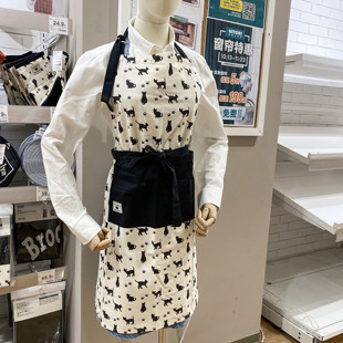 日本品牌NITORI国内代购 日式猫咪脚掌印图案纯棉防污清洁围裙