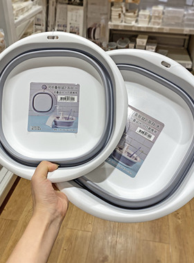 可折叠洗脸盆 灰白拼色塑料脸盆便携式可悬挂学生宿舍洗漱盆子