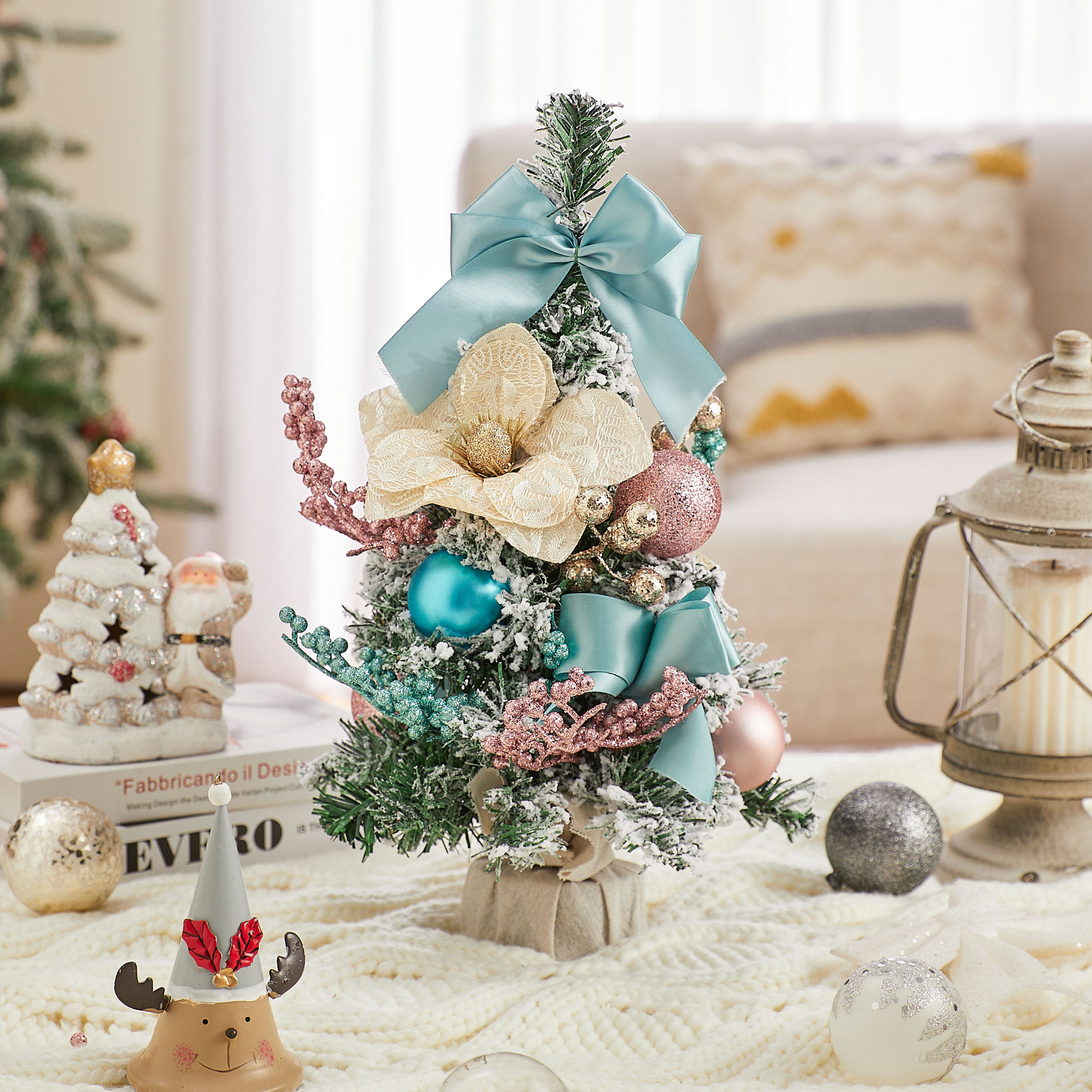 蓝色系植绒雪松桌面圣诞树