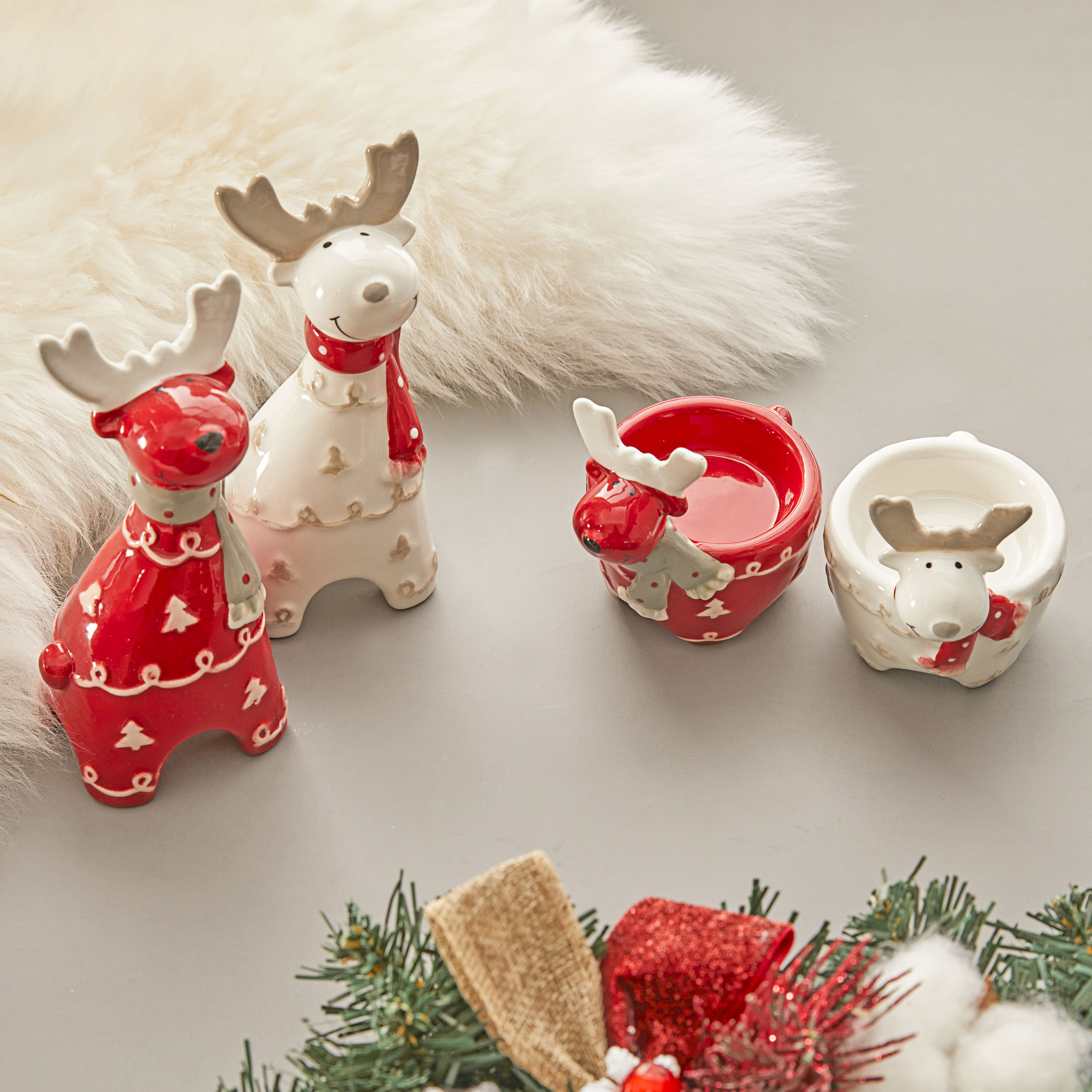 圣诞节~ 出口北欧陶瓷圣诞麋鹿桌面摆件 ins小鹿烛台圣诞节礼物