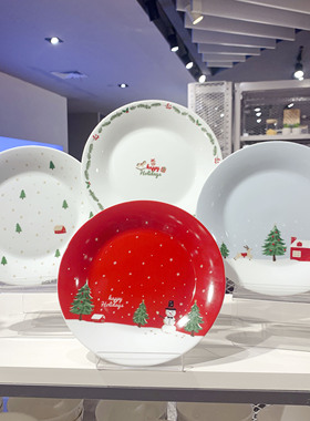 韩国同步 modern house同款 清新圣诞松树雪人碟陶瓷盘子套件
