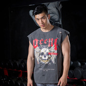 体T恤坎袖 2025年潮牌欧美短袖 割破洞骷髅纯棉运动健身 装 肌肉男