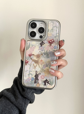 RS｜可爱小鹿森系小清新苹果17保护套ins风高级感彩花朵蝴蝶插画16promax新款15pro手机壳软壳大孔防摔复古